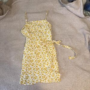 Forever 21 Yellow and White Tie Front Mini Dress